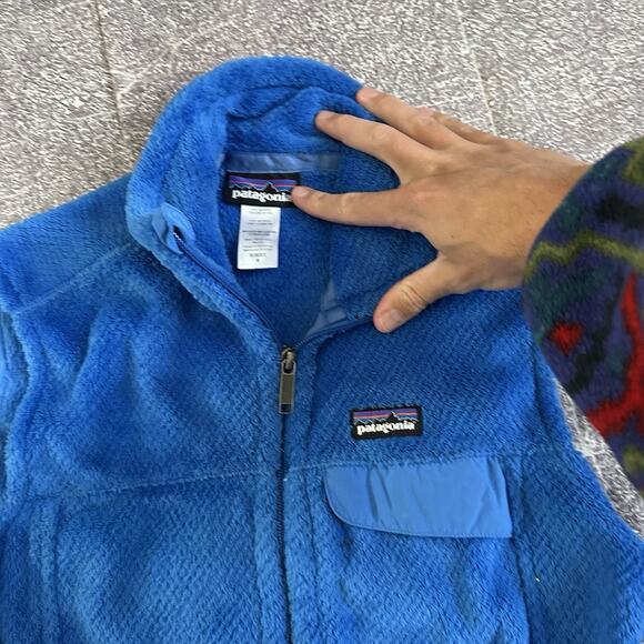 Womens Patagonia Superior Blue Re Tool Fuzzy Fleece Full Zip Up Vest Jacket Sz M - Picture 2 of 3